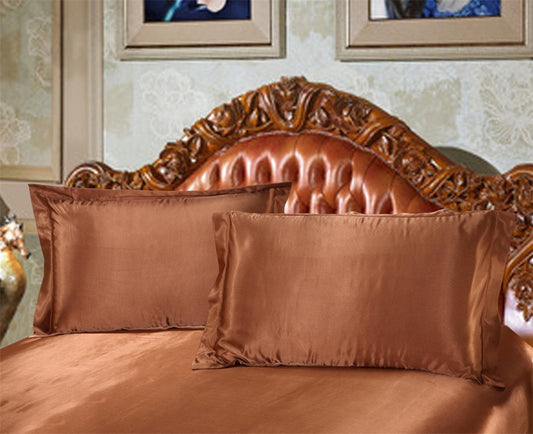 24 Inch Pocket Sheet Set 4Pc Mulberry Sateen Silk Coffee