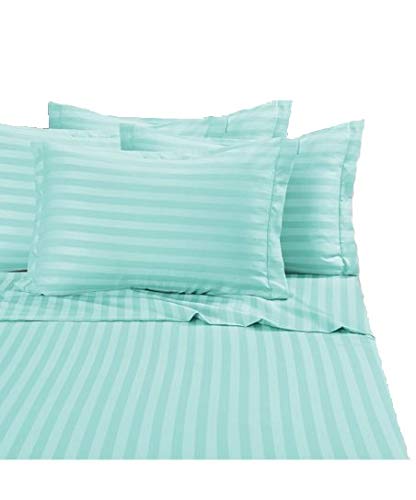 Pillow Covers Aqua Blue Stripe 100 Percent Pure Cotton Super Soft 2-Pieces Pillowcases 1000TC