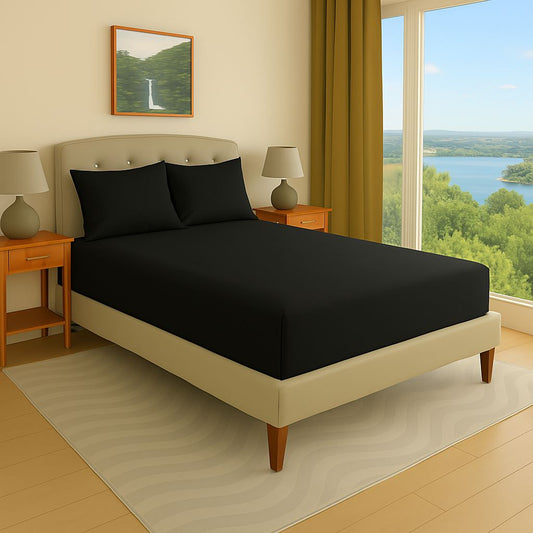 Black Fitted Sheet 25 Inch Pocket Egyptian Cotton at EgyptianHomeLinens.com
