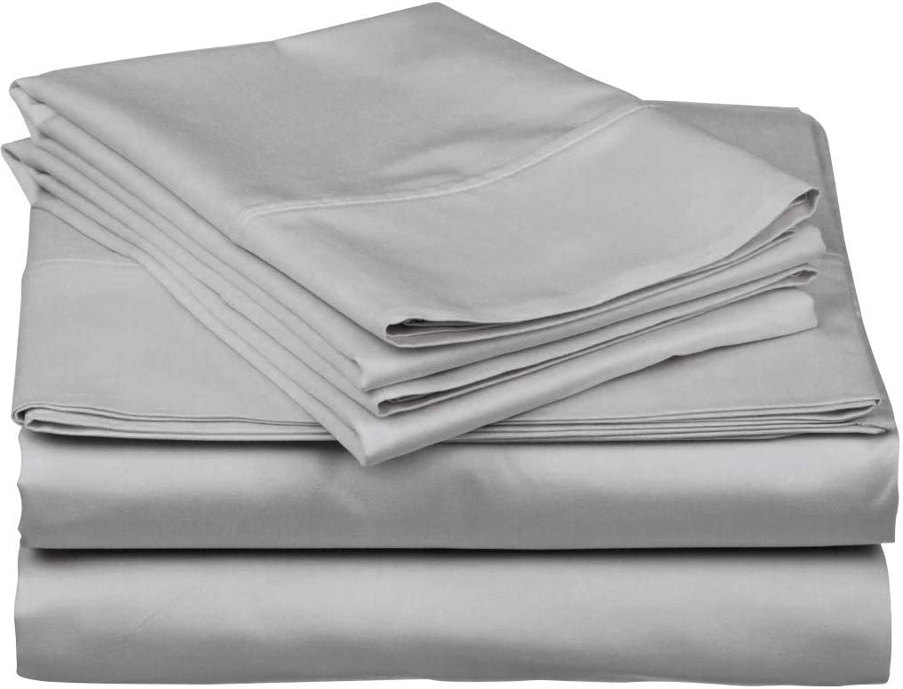 Pillow Covers Silver Grey Solid 100 Percent Pure Cotton Super Soft 2-Pieces Pillowcases 1000TC