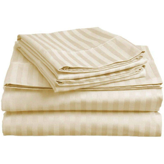 Pillow Covers Beige Stripe 100 Percent Pure Cotton Super Soft 2-Pieces Pillowcases 1000TC