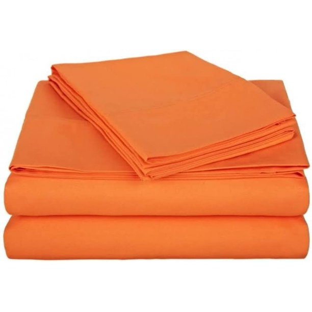 14 Inch Pocket Sheet Set Orange 100% Egyptian Cotton 1000TC