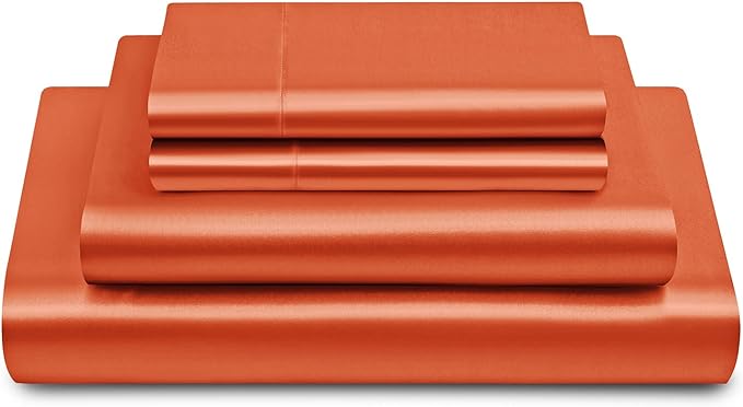 6 Inch Pocket Sheet Set Mulberry Sateen Silk Orange