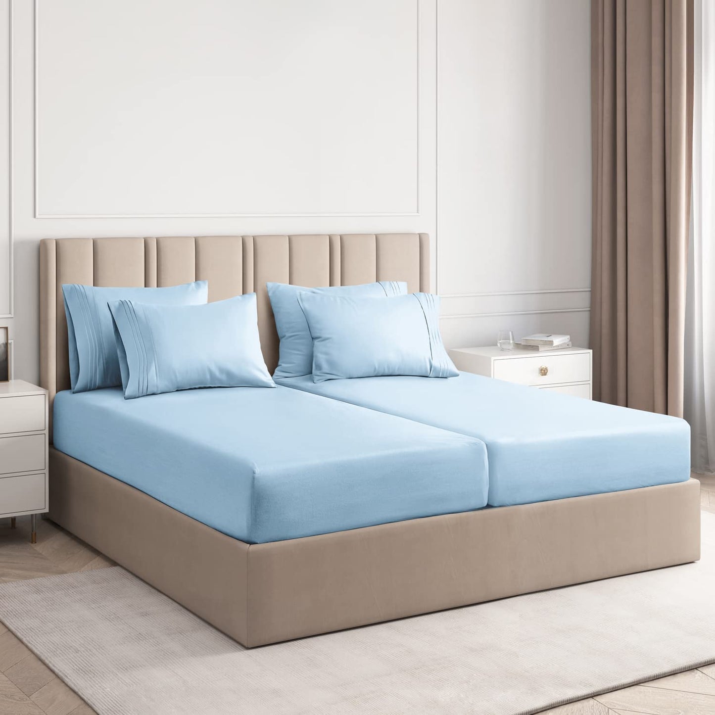 Split Sheet Set Blue 1000TC Egyptian Cotton FREE Shipping