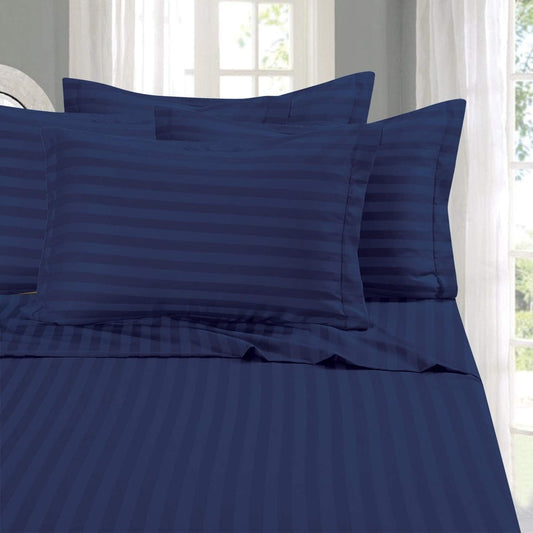 Pillow Covers Navy Blue Stripe 100 Percent Pure Cotton Super Soft 2-Pieces Pillowcases 1000TC