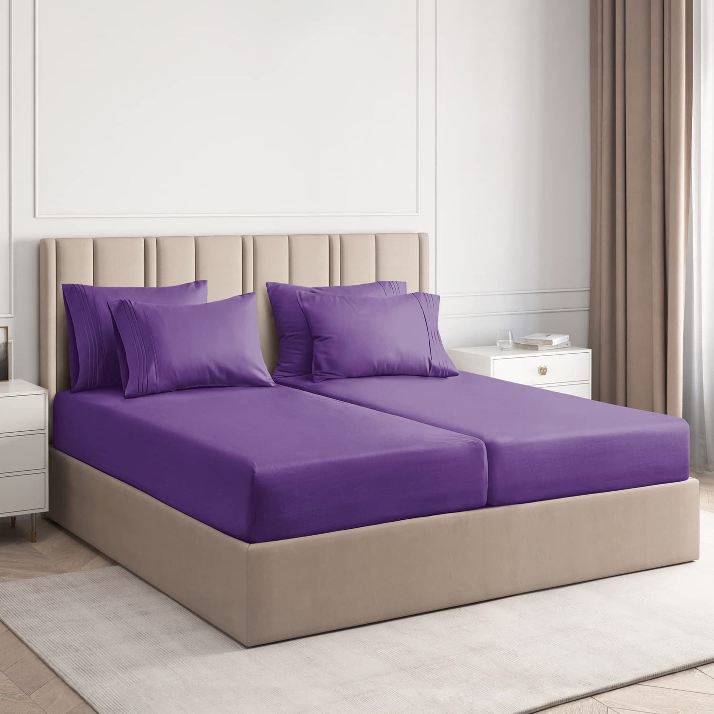 Split Queen Sheet Set Purple 1000TC Egyptian Cotton FREE Shipping