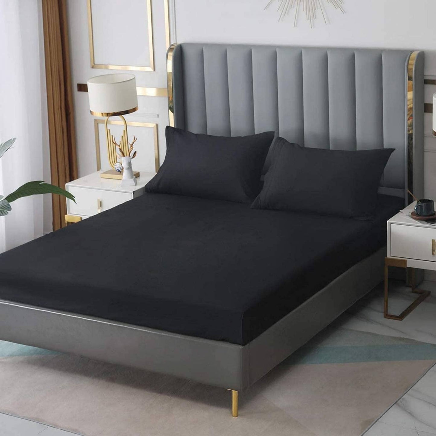 Pillow Covers Black Solid 100 Percent Pure Cotton Super Soft 2-Pieces Pillowcases 1000TC