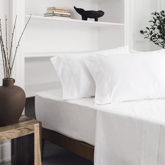 8 Inch Pocket Fitted Sheets White Long Staple Giza Egyptian Cotton at-EgyptianHomeLinens.com
