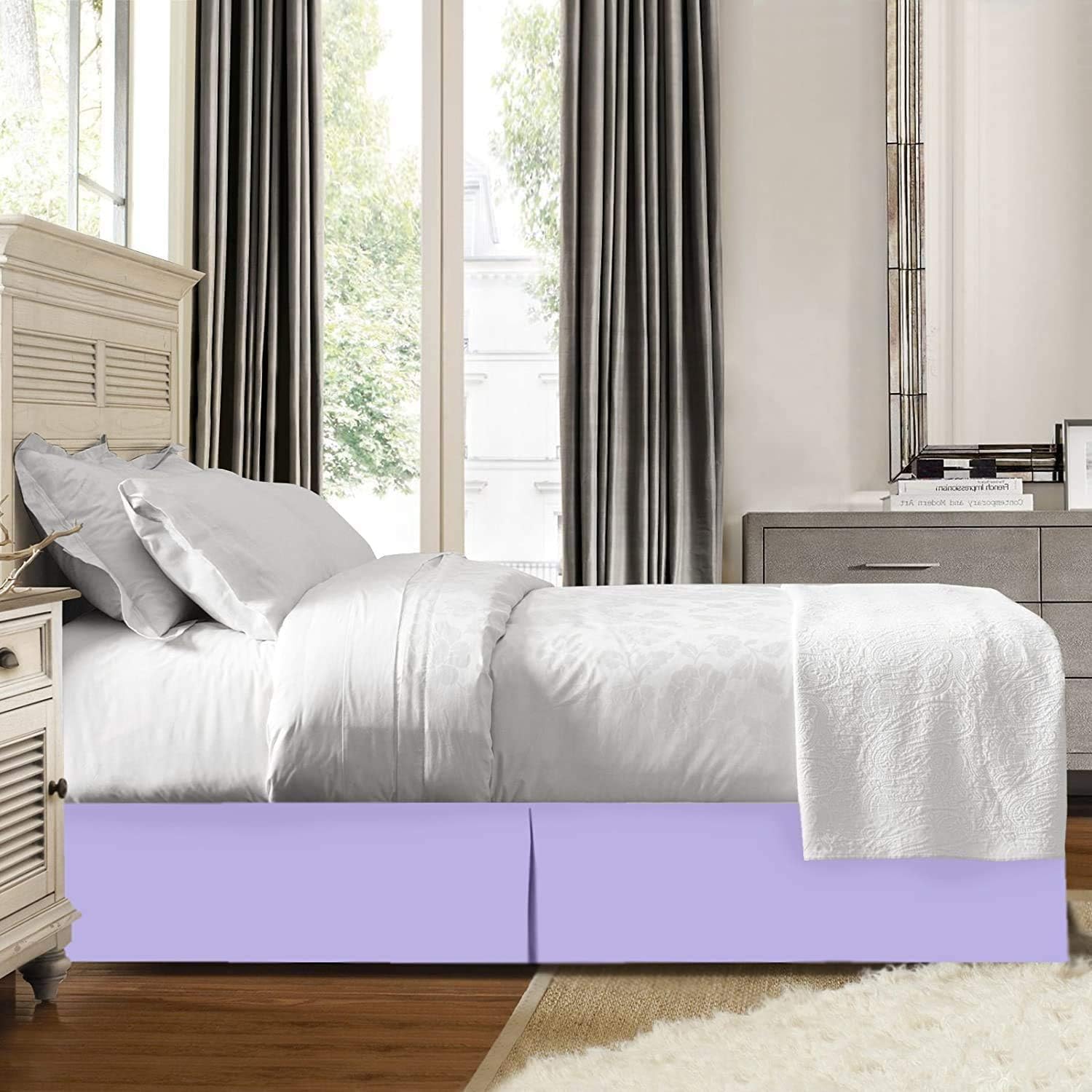 36 Inches Drop Bed Skirt Lavender Egyptian Cotton 1000TC