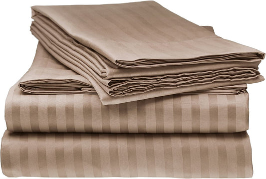 Pillow Covers Taupe Stripe 100 Percent Pure Cotton Super Soft 2-Pieces Pillowcases 1000TC