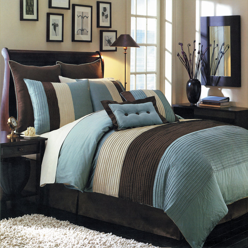 King Size Blue Hudson Luxury 12-Piece Bedding Set