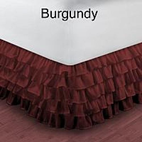 Twin-XL Size Ruffle Bed Skirt Egyptian Cotton 1000TC Burgundy