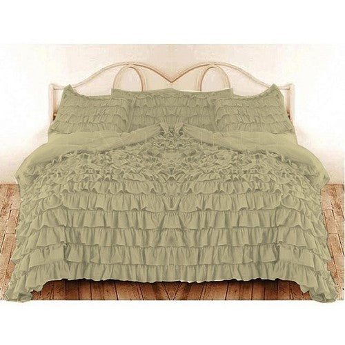 Twin Beige Ruffle Duvet Cover Set Egyptian Cotton 1000 Thread Count