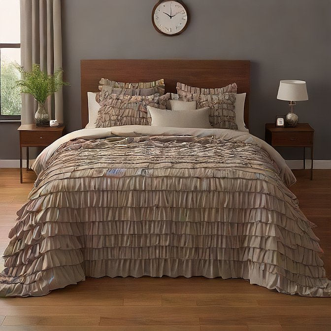 Multiple Waterfall Beige Ruffle Duvet Cover Egyptian Cotton 1000TC