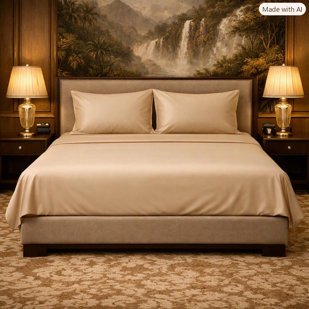 Thread Count 18 Inch Deep Fitted Sheets Beige Color at-EgyptianHomeLinens.com