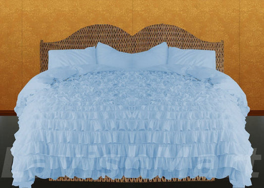 Twin Blue Ruffle Duvet Cover Set Egyptian Cotton 1000 Thread Count