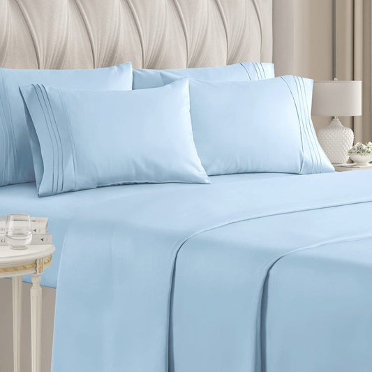 4 Piece Bed Sheet Set 100% Egyptian Cotton 1000-TC 32 inch Deep Pocket Blue Color