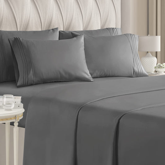 4 Piece Bed Sheet Set 100% Egyptian Cotton 1000-TC 15 inch Deep Pocket Dark Grey Color