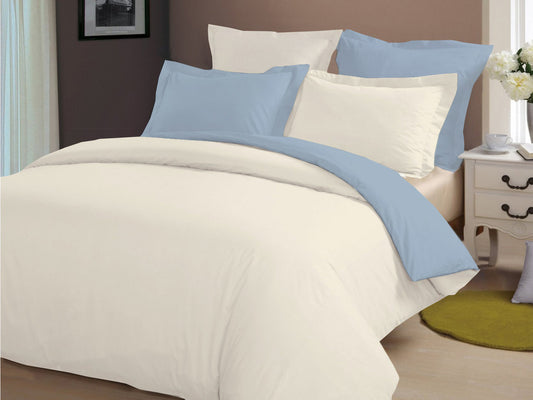 Egyptian Cotton Ivory Blue Reversible Duvet Cover Set - 1000TC