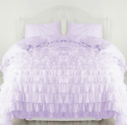 Twin-XL Lavender Ruffle Duvet Cover Set Egyptian Cotton 1000TC