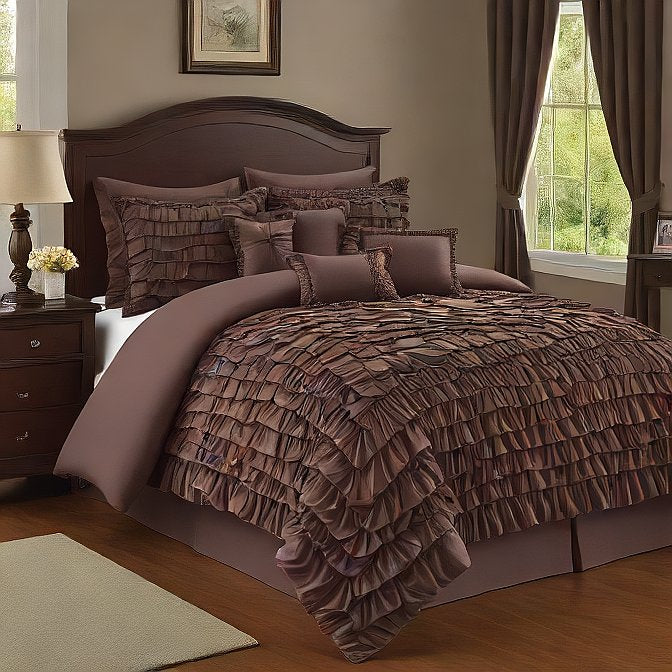Waterfall Ruffle Duvet Covers Egyptian Cotton 1000TC Chocolate