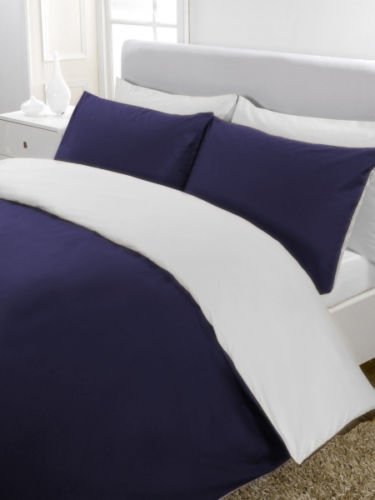 Reversible Duvet Set 3PCs Navy and White Egyptian Cotton 1000TC