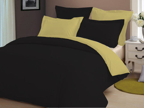 Egyptian Cotton Black Gold Reversible Duvet Cover Set 1000TC