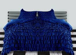 Twin-XL Royal Blue Ruffle Duvet Cover Set Egyptian Cotton 1000TC
