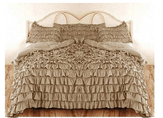 Waterfall Ruffle Duvet Cover Beige 1000TC Egyptian Cotton