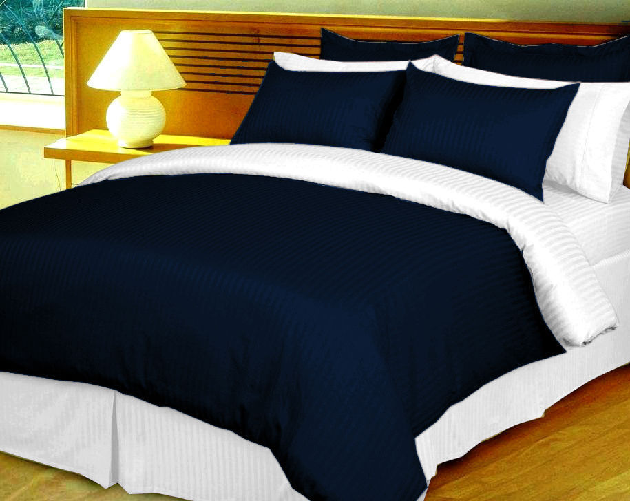 Navy Blue White Reversible Duvet Cover Set Egyptian Cotton 1000TC