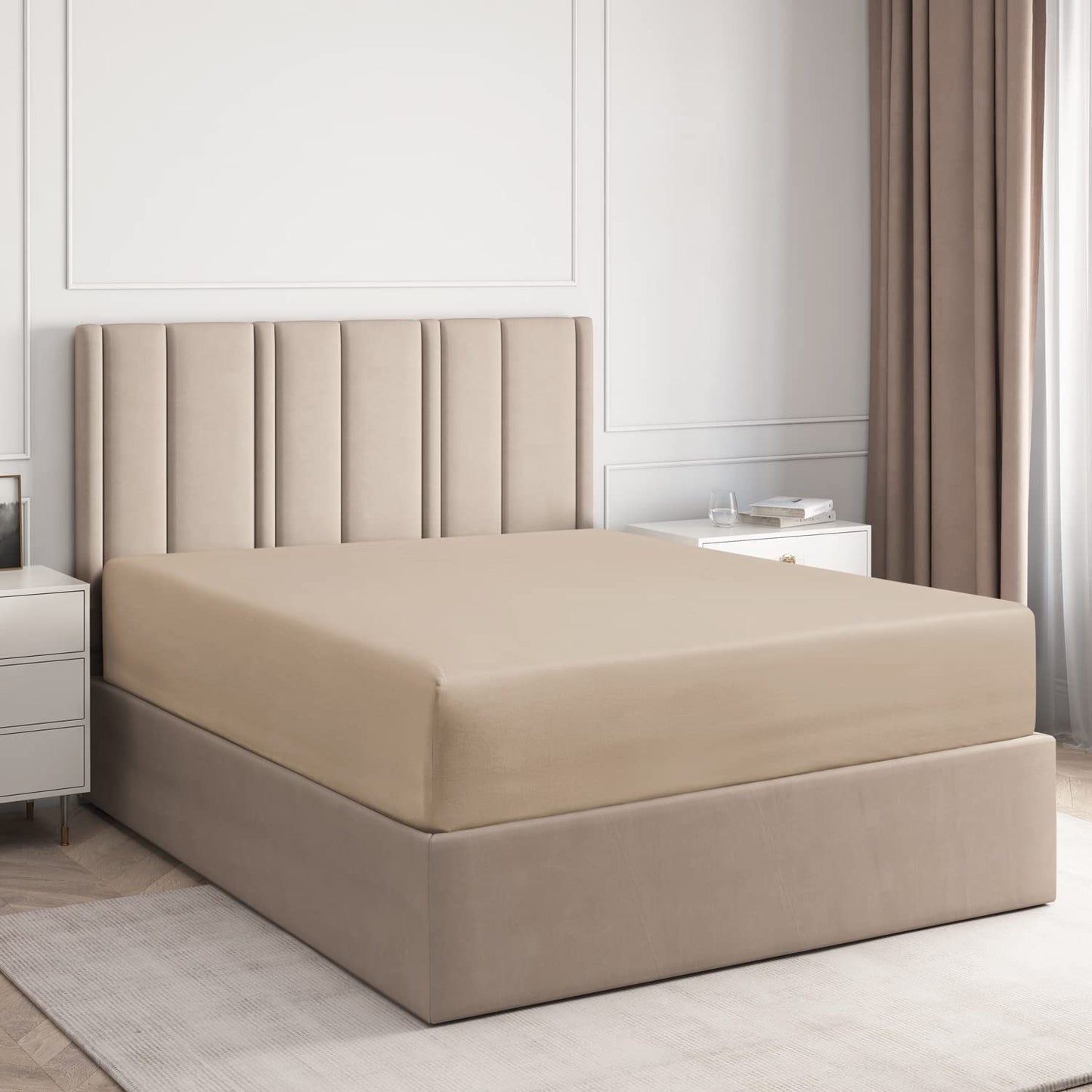 11 Inch Pocket Fitted Sheet 1000TC Taupe at-EgyptianHomeLinens.com