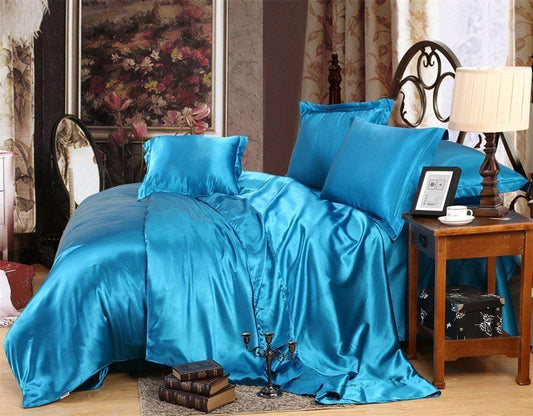14 Inch Pocket Sheet Set 4Pc Mulberry Sateen Silk Turquoise at-www.egyptianhomelinens.com