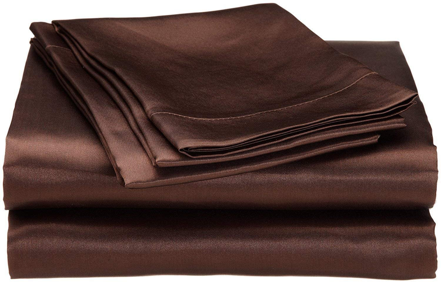 21 Inch Pocket Sheet Set Mulberry Sateen Silk Chocolate at-www.egyptianhomelinens.com