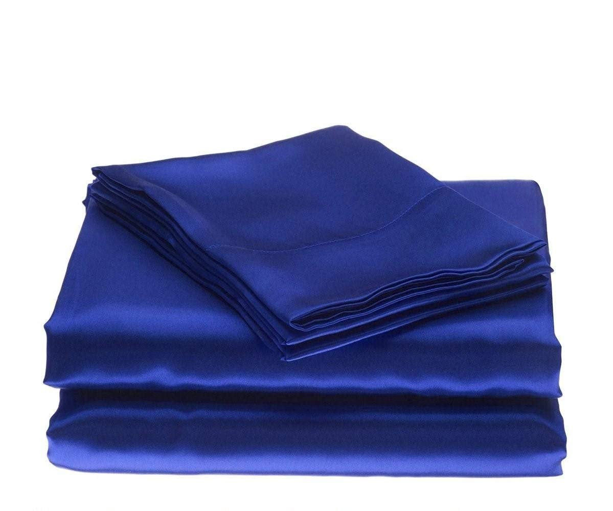 10 Inch Pocket Sheet Set 4Pc Mulberry Sateen Silk Royal Blue