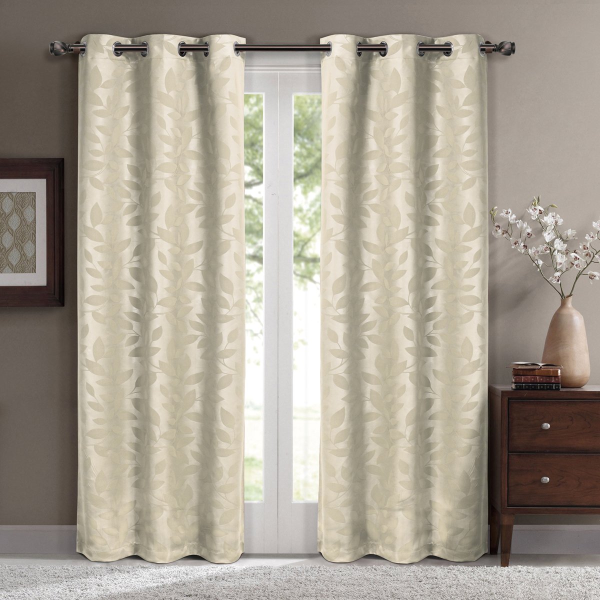 Virginia Leafy Design Blackout Weave Grommet Curtain Panels (Set of 2)