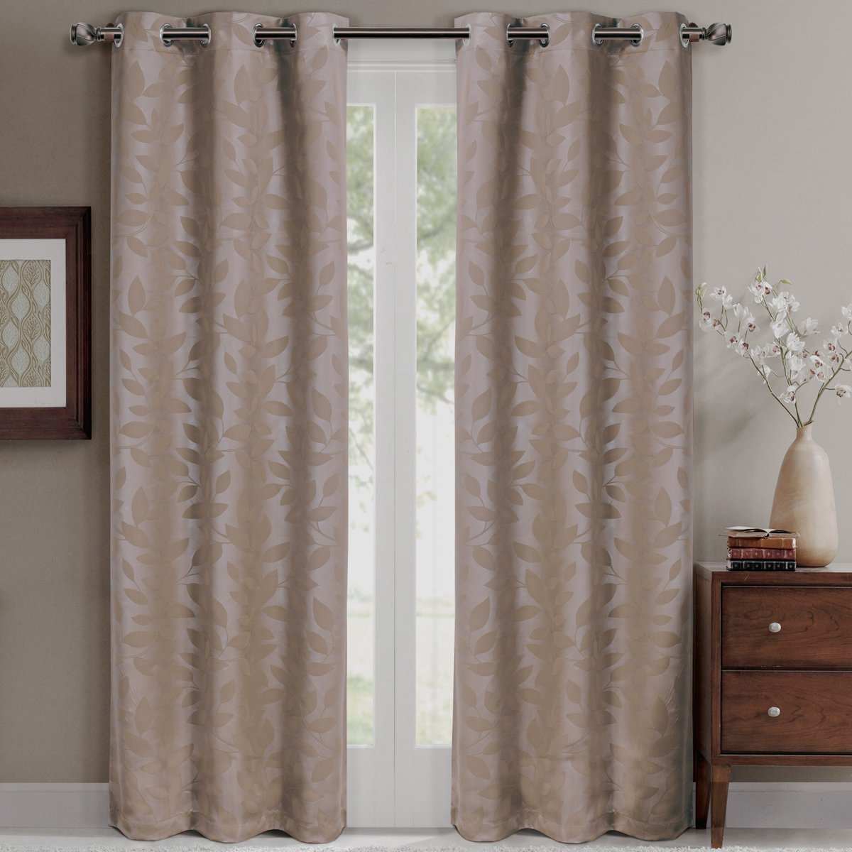 Virginia Leafy Design Blackout Weave Grommet Curtain Panels (Set of 2)