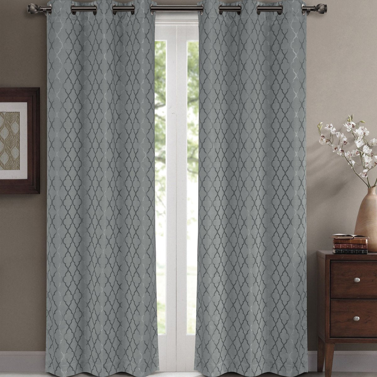 Willow Geometric Jacquard Thermal-Insulated Blackout Curtain Panels (Set of 2)