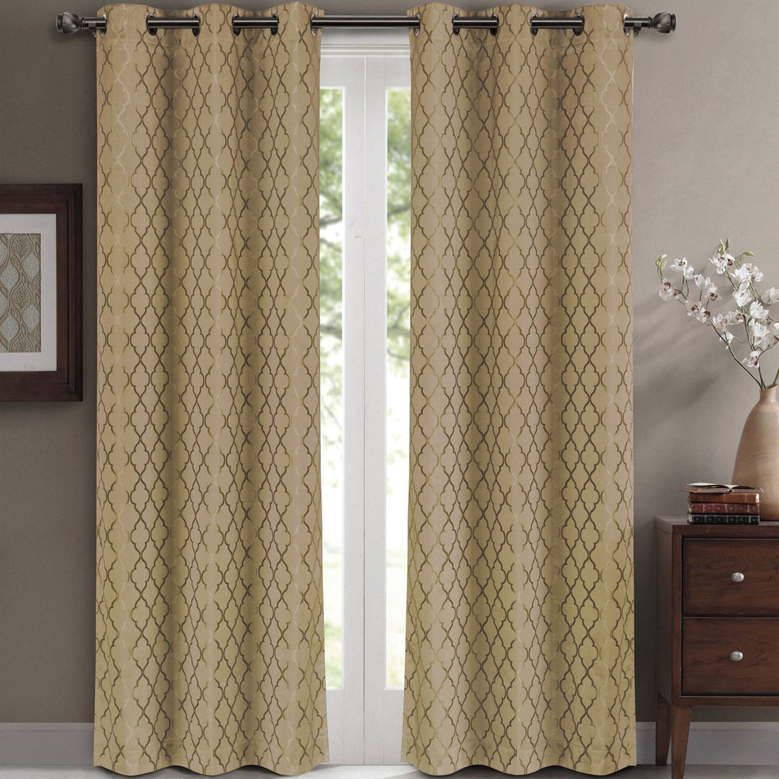 Willow Geometric Jacquard Thermal-Insulated Blackout Curtain Panels (Set of 2)