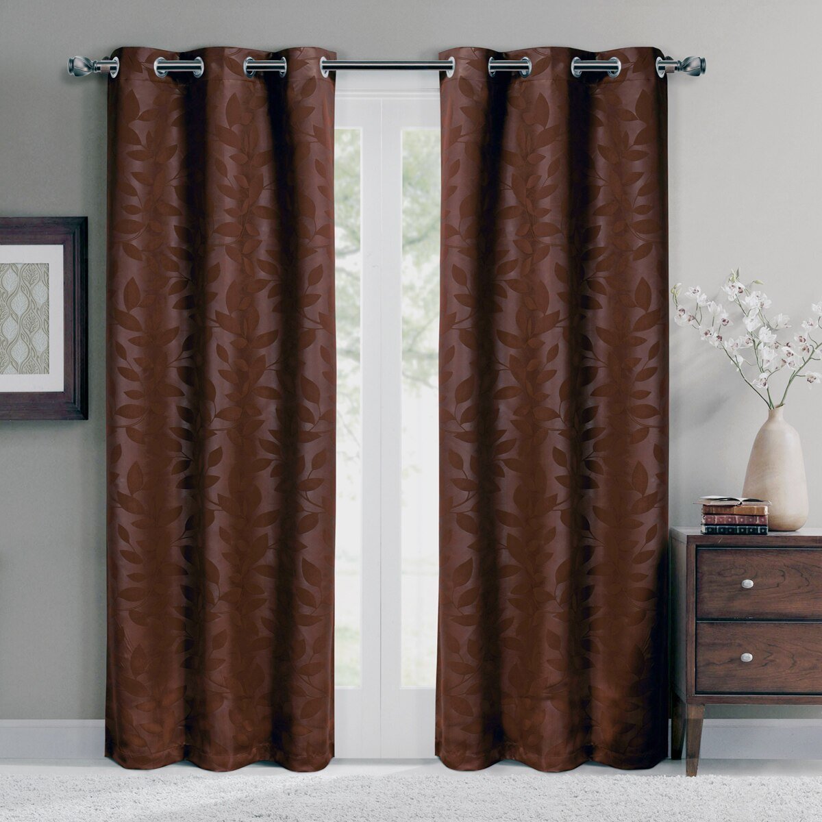 Virginia Leafy Design Blackout Weave Grommet Curtain Panels (Set of 2)