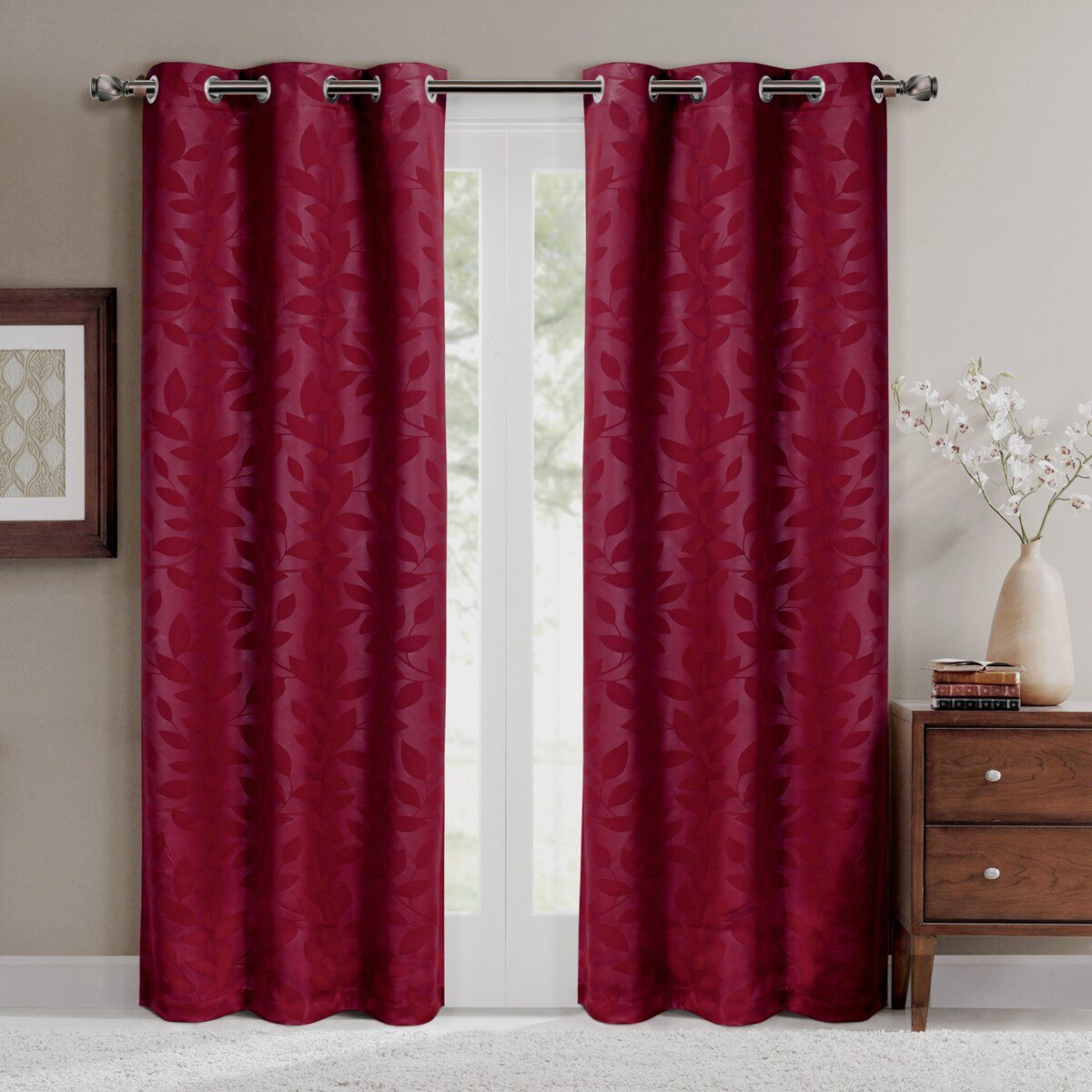 Virginia Leafy Design Blackout Weave Grommet Curtain Panels (Set of 2)
