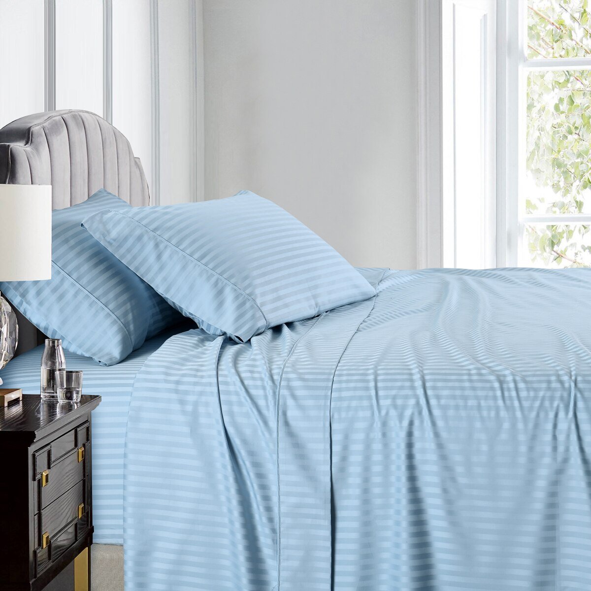 Olympic Queen Sheets 100% Cotton 500 Thread Count Damask Striped