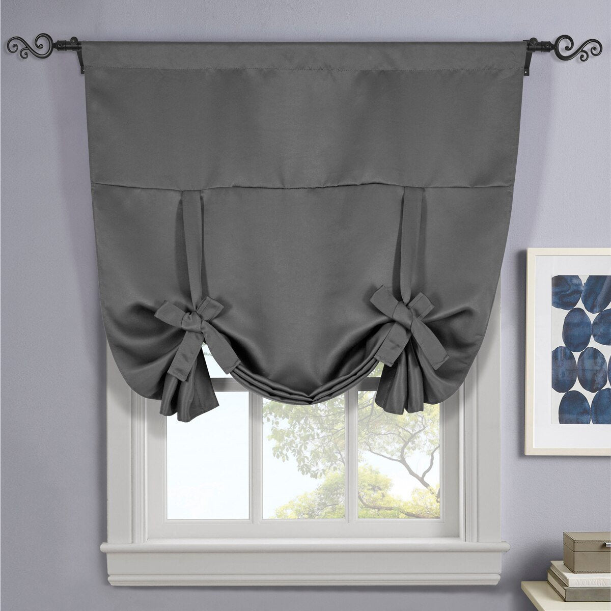 Ava Blackout Weave Curtains Rod Pocket Tie Up Shade for Small Window ( 46" W X 63" L)