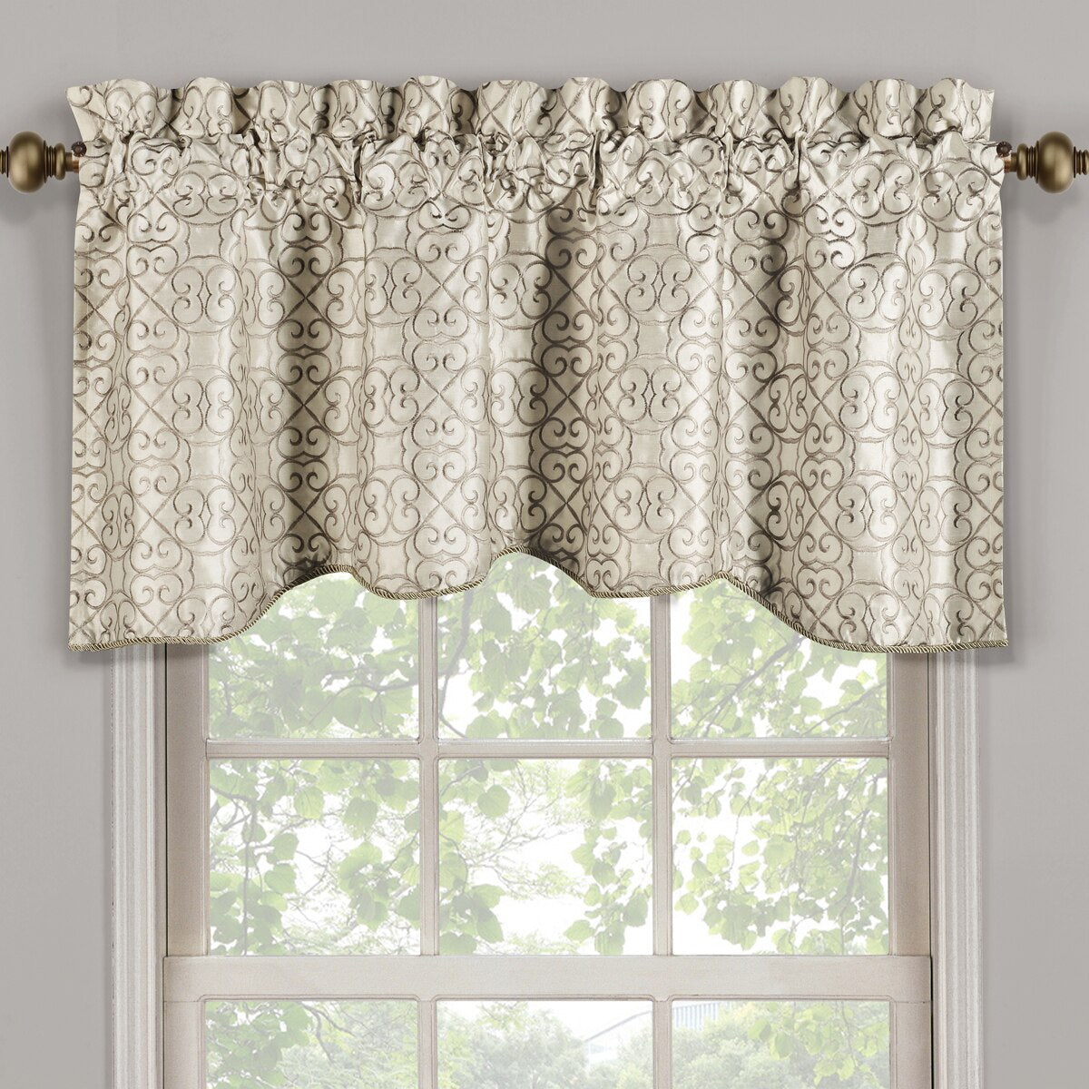 Halifax Scalloped Decorative Rope Embroidered Lined Valance 52"Wx19"L(Single)