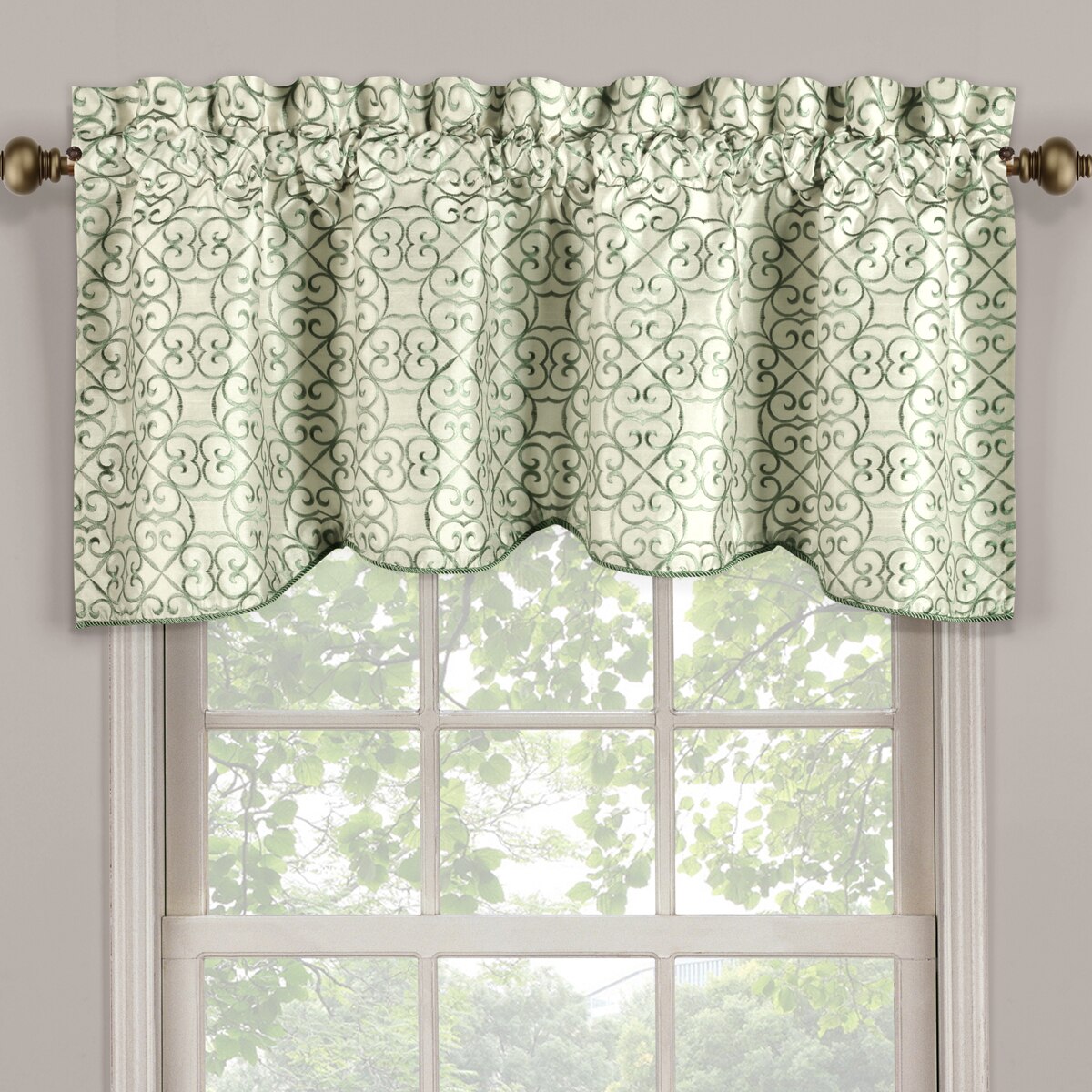 Halifax Scalloped Decorative Rope Embroidered Lined Valance 52"Wx19"L(Single)