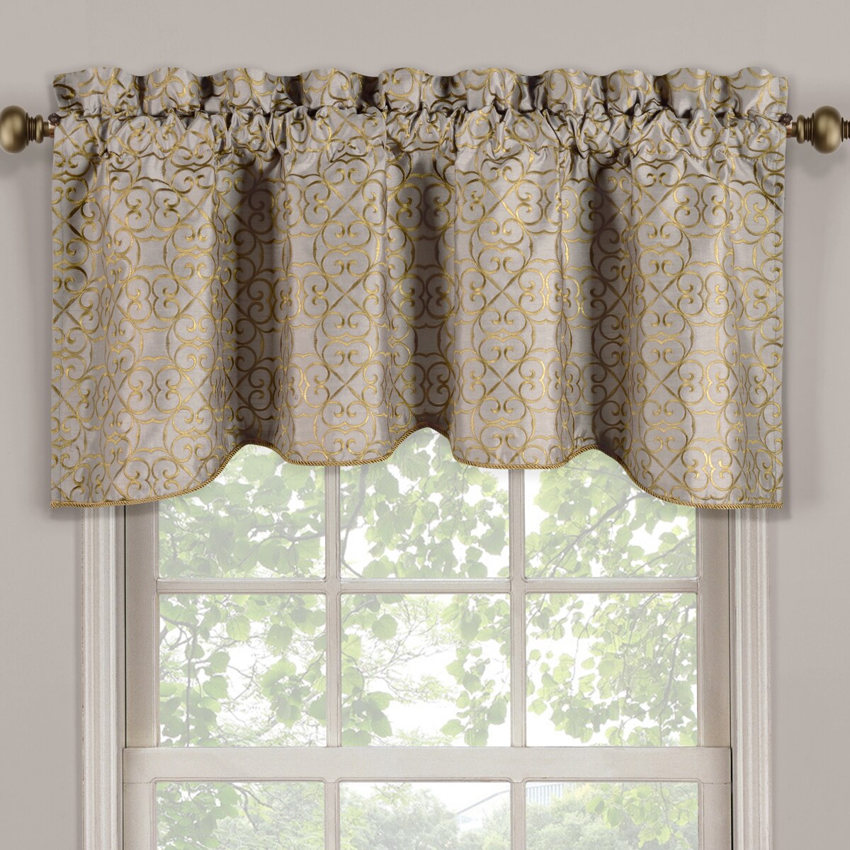 Halifax Scalloped Decorative Rope Embroidered Lined Valance 52"Wx19"L(Single)