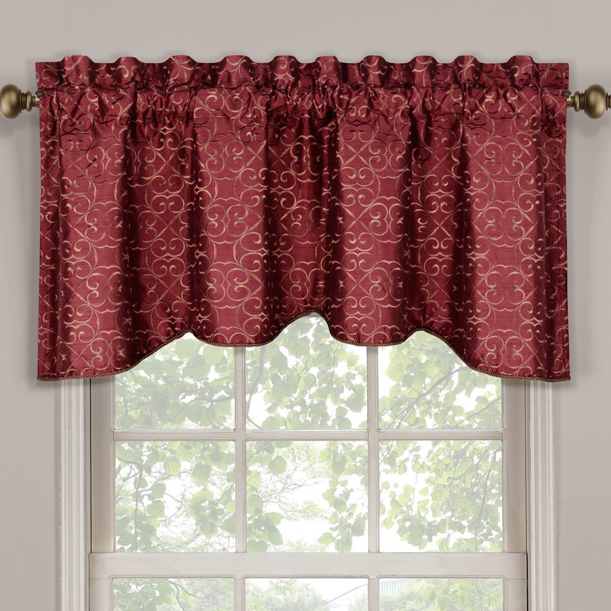 Halifax Scalloped Decorative Rope Embroidered Lined Valance 52"Wx19"L(Single)