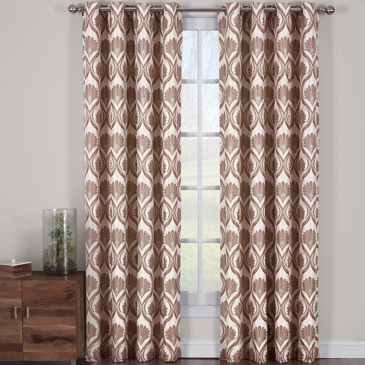 Modern Jacqueline Jacquard Drapes Grommet Top (Set of 2 Panels)