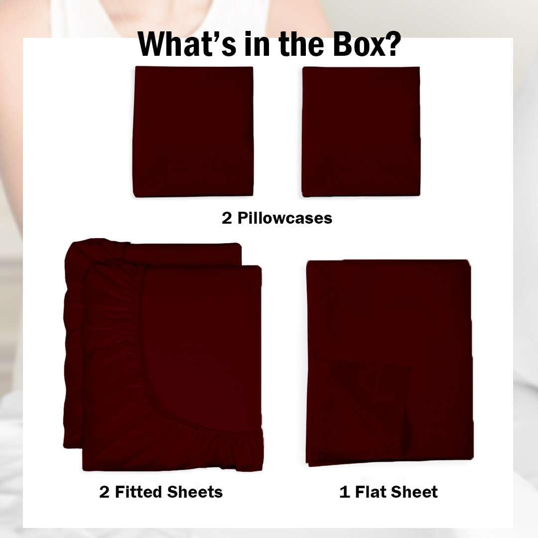 Burgundy Solid 5-Piece Split King Sheet Set – 1000 Thread Count Egyptian Cotton