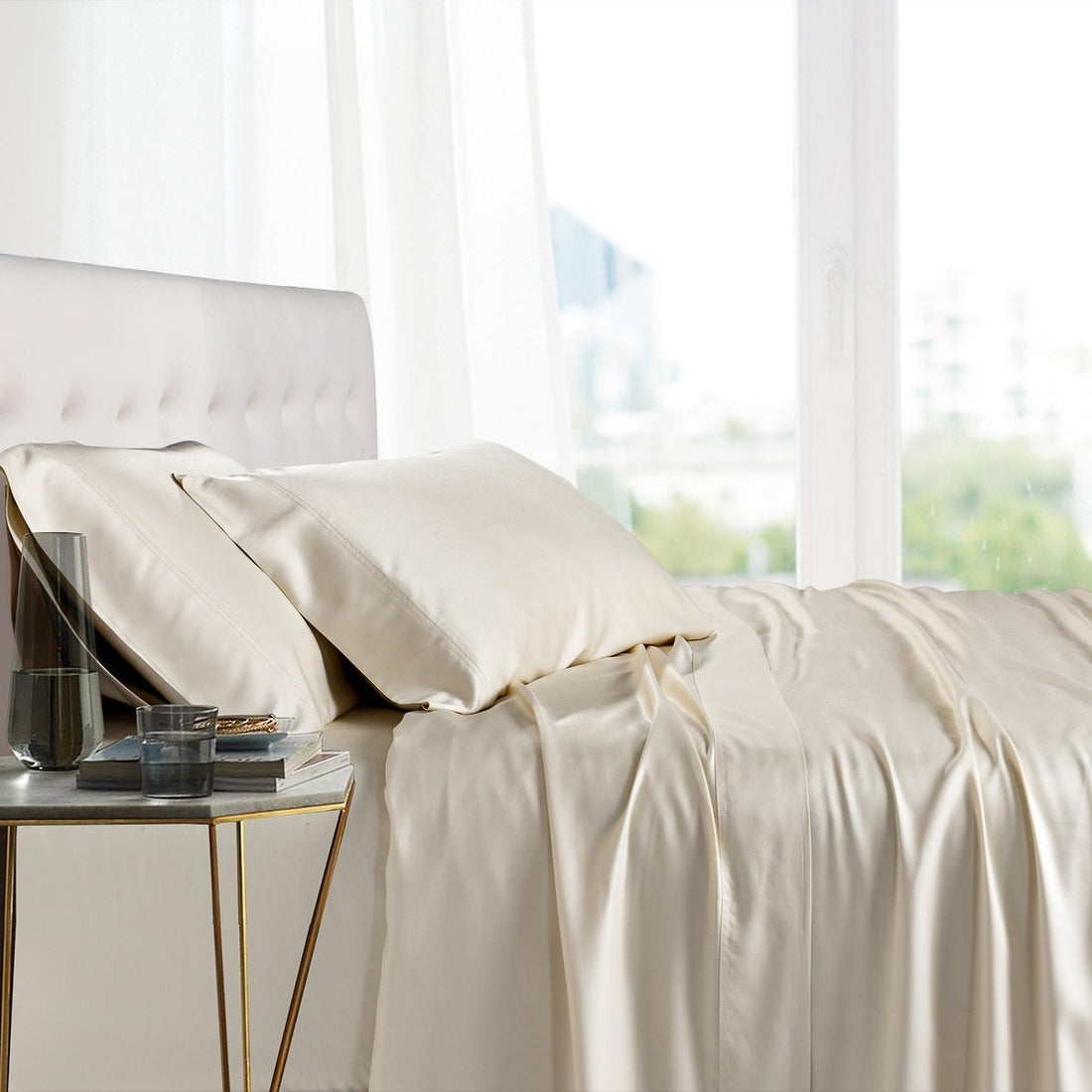 Silky Soft Bed Sheets Ivory Bamboo Viscose Sheet Set