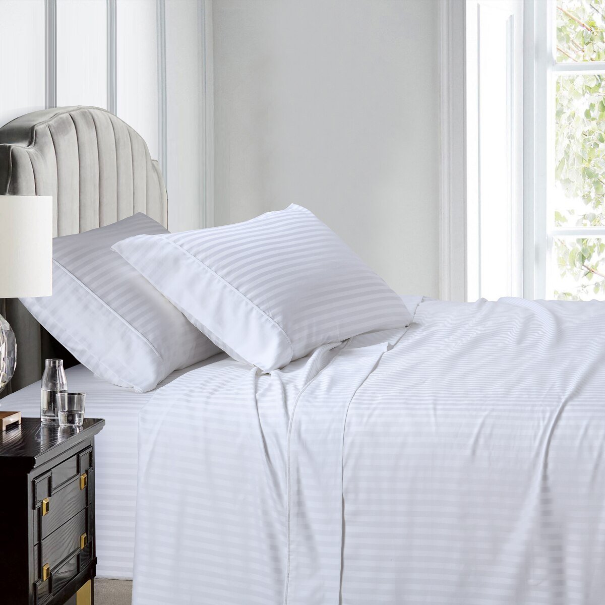 Olympic Queen Sheets 100% Cotton 500 Thread Count Damask Striped